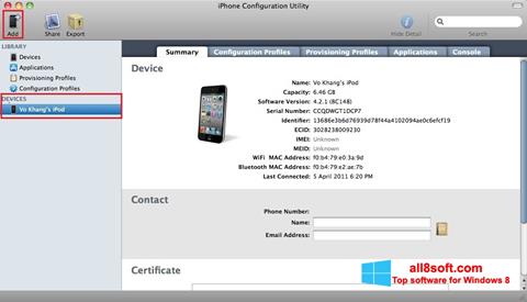 Skærmbillede iPhone Configuration Utility Windows 8