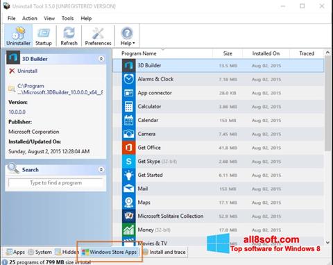 Skærmbillede Uninstall Tool Windows 8