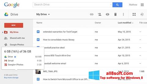 Skærmbillede Google Drive Windows 8