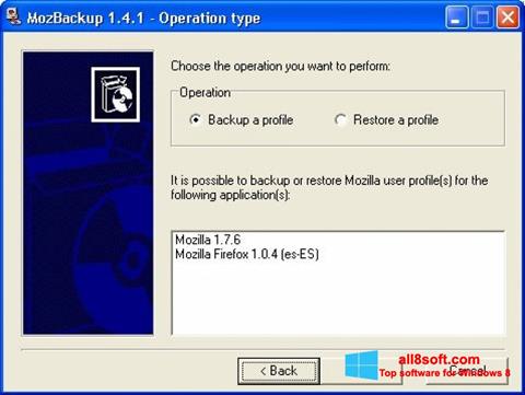 Skærmbillede MozBackup Windows 8