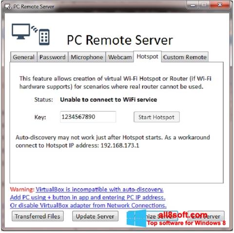 Skærmbillede PC Remote Server Windows 8