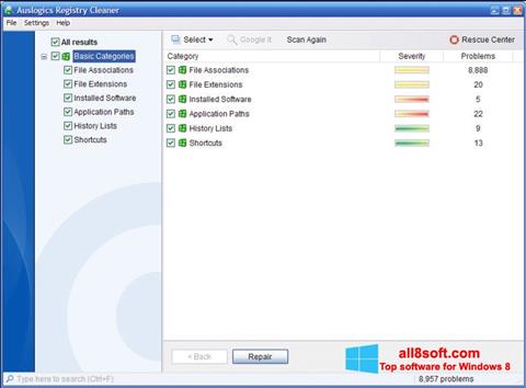 Skærmbillede Auslogics Registry Cleaner Windows 8