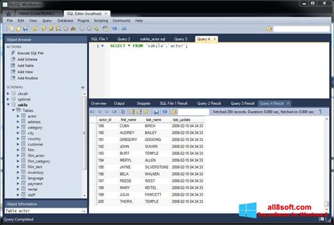 Skærmbillede MySQL Workbench Windows 8